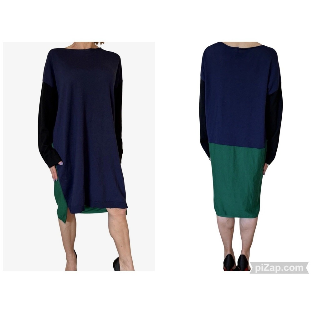 PIER ANTONIO GASPARI Sweater Dress Colorblock Green Blue Black Wool Knit L- XL